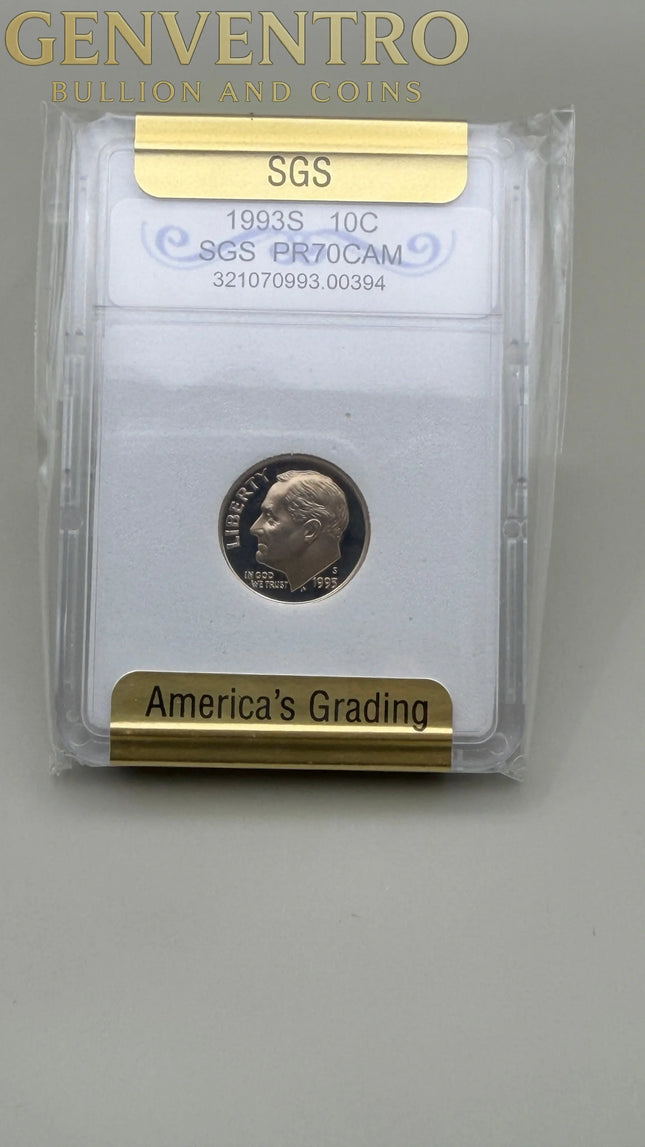 1993-S Roosevelt Proof Dime SGS MS70 Genventro