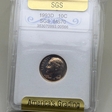 1993-P Roosevelt Proof Dime SGS MS70 Genventro