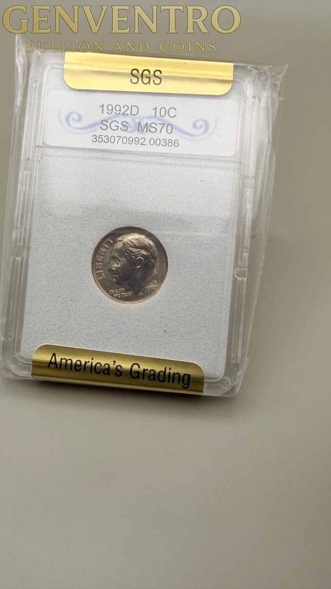 1992-D Roosevelt Dime SGS MS70 Genventro