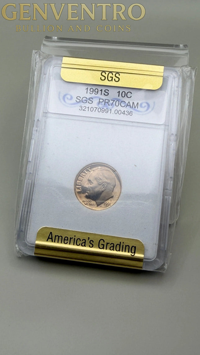 1991-S Roosevelt Proof Dime SGS MS70 Genventro