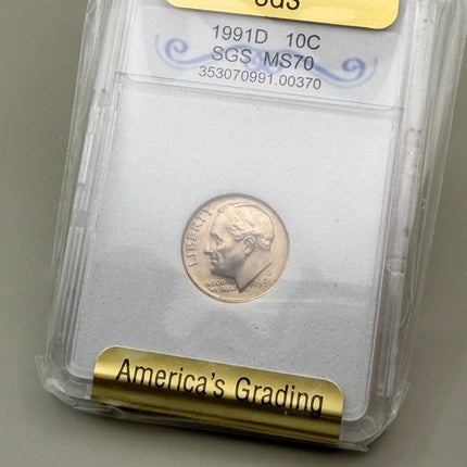 1991-D Roosevelt Dime SGS MS70 Genventro