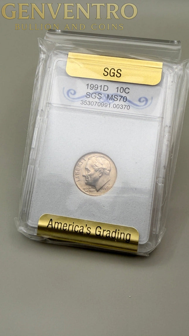 1991-D Roosevelt Dime SGS MS70 Genventro