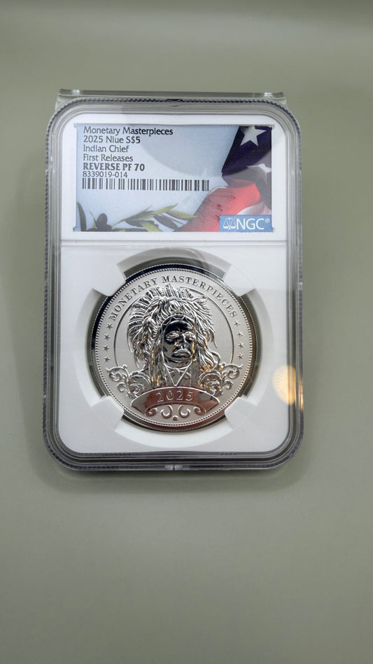 2025 Silver Niue $5 Indian Chief First Releases REV PF70 Monetary Masterpieces