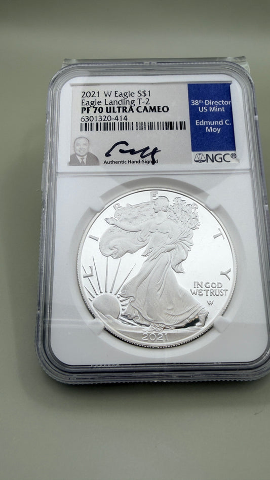 2021 W Eagle S$1 Eagle Landing T-2 PF70 Ultra Cameo C Moy Signature