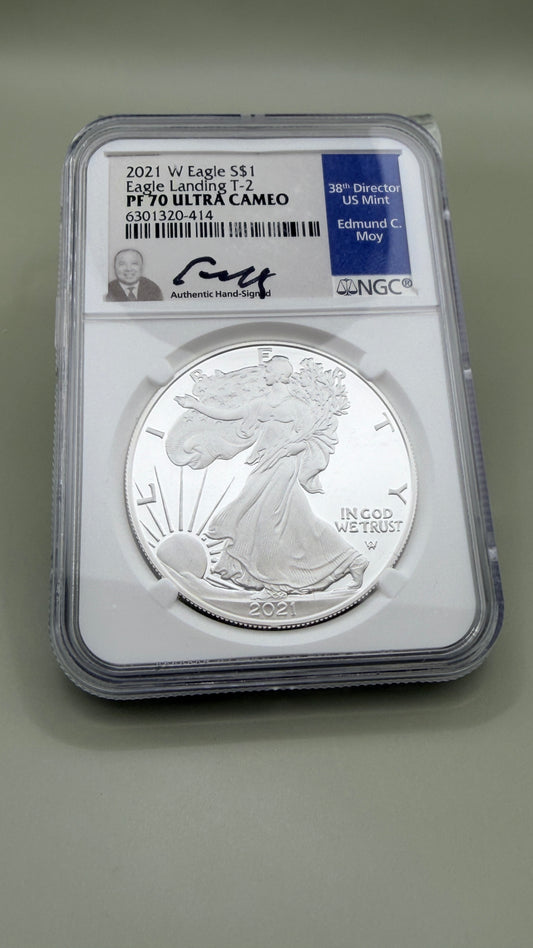 2021 W Eagle S$1 Eagle Landing T-2 PF70 Ultra Cameo C Moy Signature