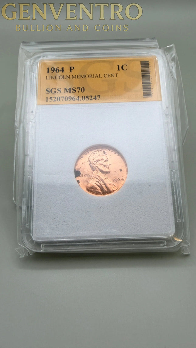 1964-P Lincoln Memorial Penny MS70 Genventro