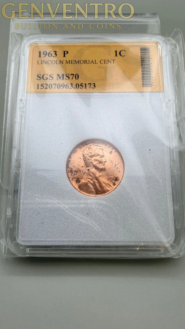 1963-P Lincoln Memorial Penny MS70 Genventro