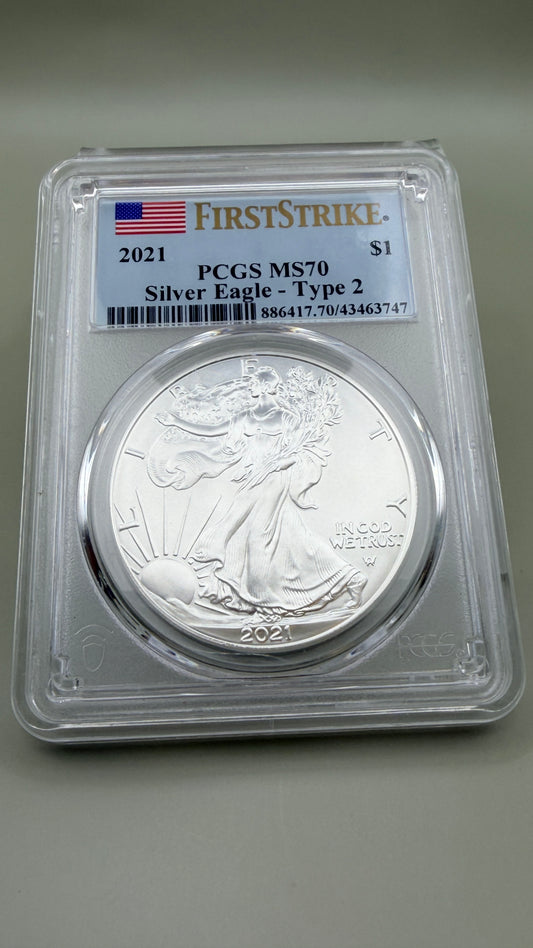2021 American Silver Eagle Type 2 MS70 PCGS