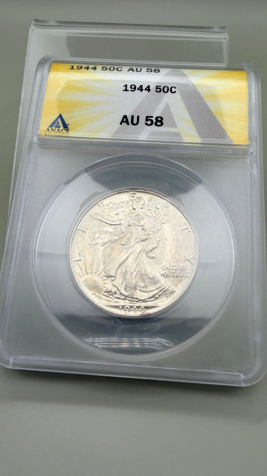1944 Silver Walking Liberty Half Dollar AU58 ANACS