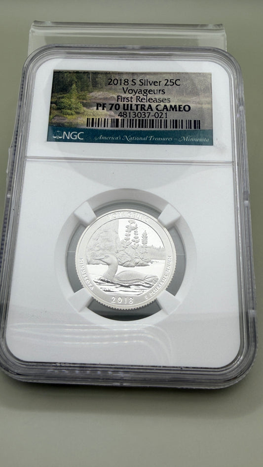 2018 S Silver Voyageurs First Release MS70 Ultra Cameo NGC