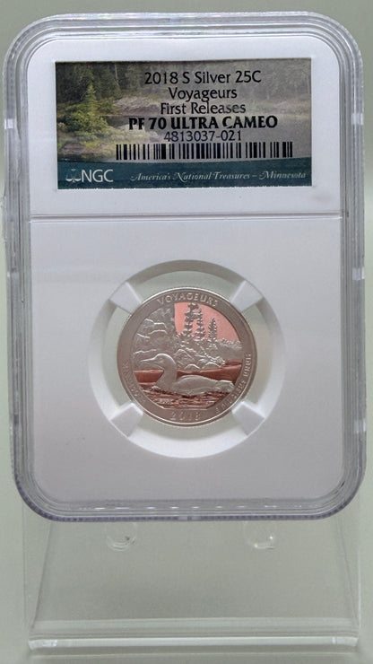 2018 S Silver Voyageurs First Release MS70 Ultra Cameo NGC