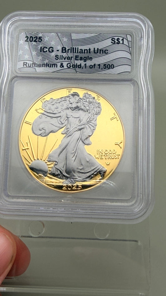 2025-W ICG Brilliant Unc Silver Eagle Ruthenium & Gold 1 of 1,500