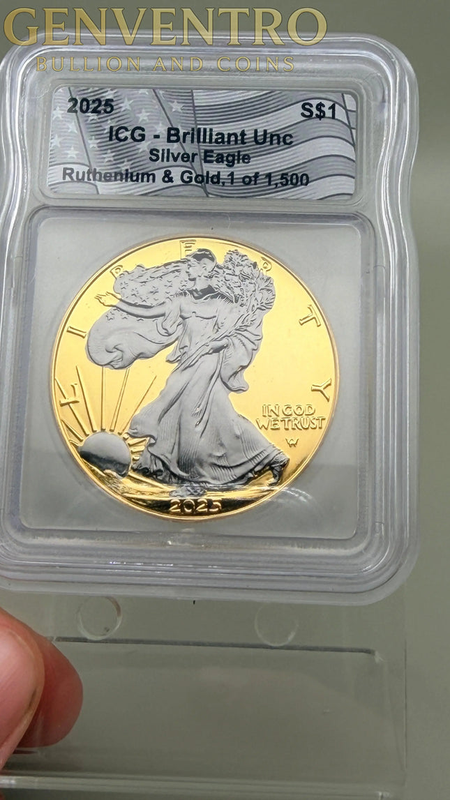 2025-W ICG Brilliant Unc Silver Eagle Ruthenium & Gold 1 of 1,500 Genventro