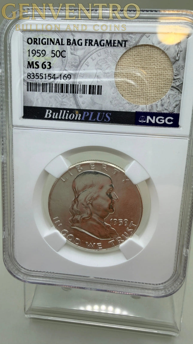 1959 Franklin Half Dollar MS63 Original Bag Fragment Genventro