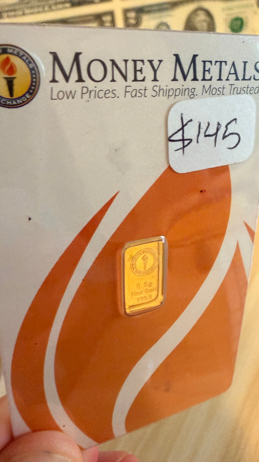 0.5 Gram AU Pure 999.9 Gold Bar Money Metals Mint (in Assay Cert)