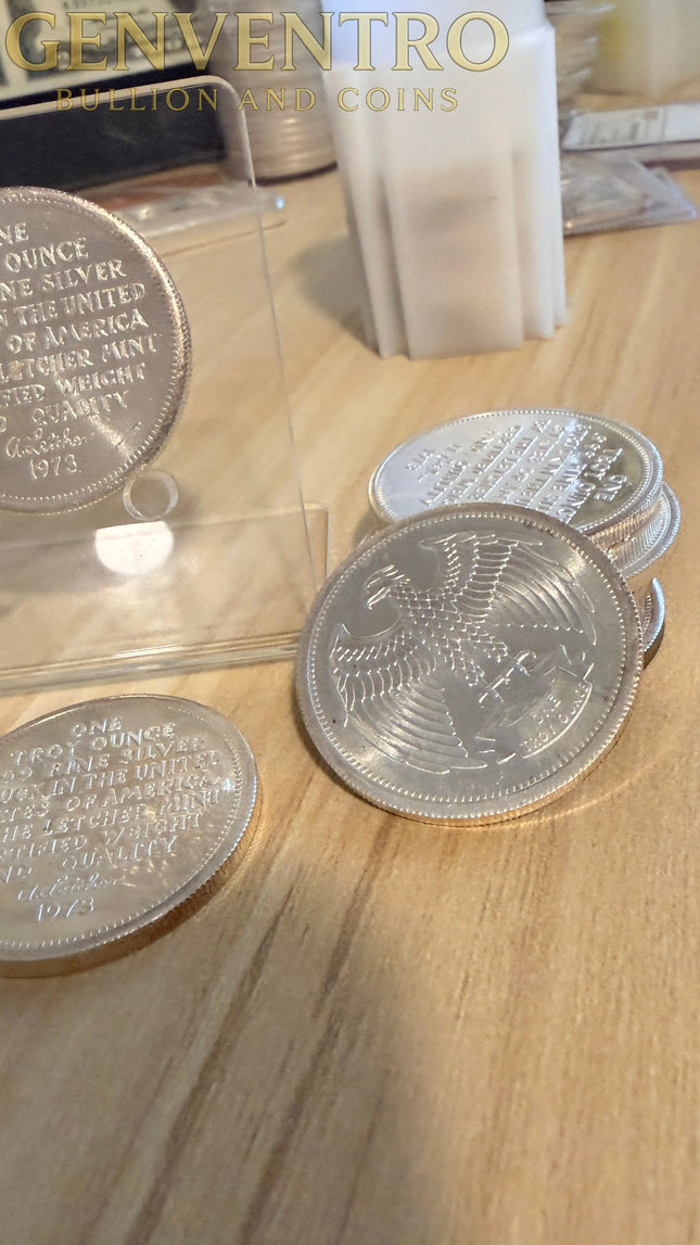 1973 One Troy Ounce Silver Eagle Round The Letcher Mint Genventro