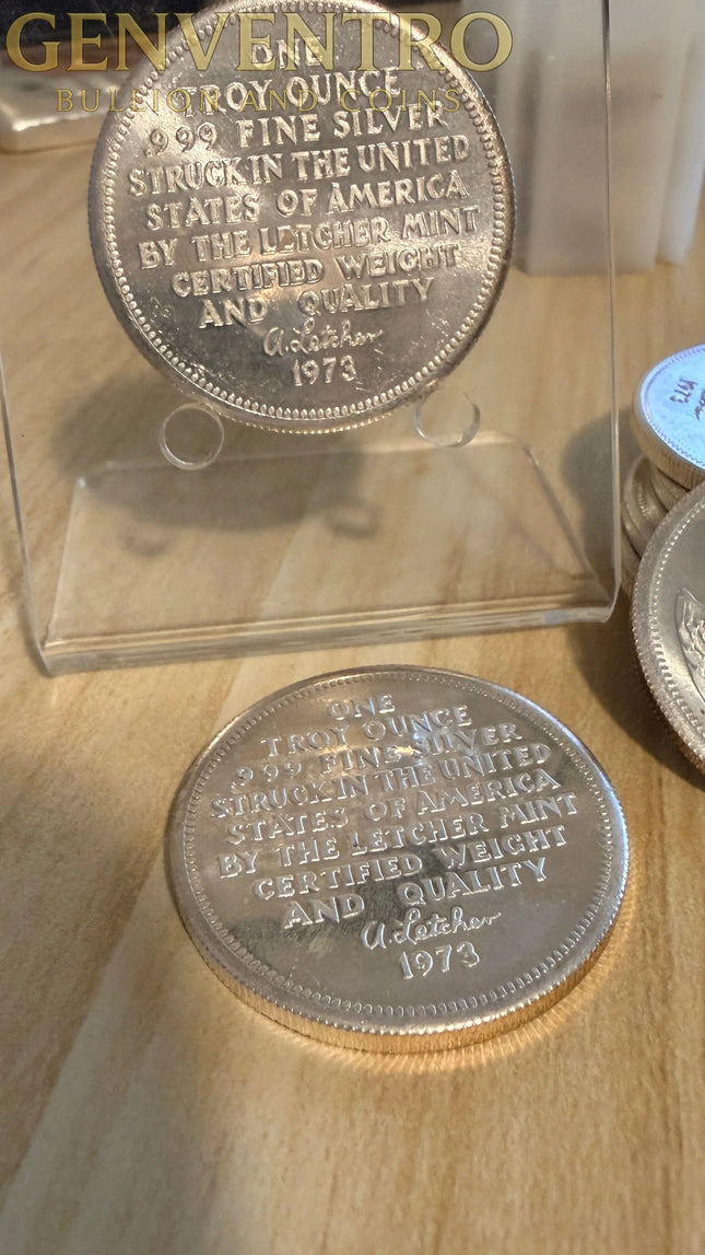 1973 One Troy Ounce Silver Eagle Round The Letcher Mint Genventro
