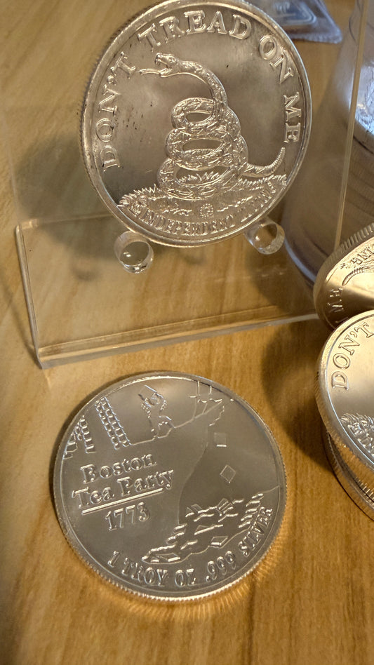1773 Don't Tread On Me / Boston Tea Party  .999 Silver Bullion 1 Oz Rounds