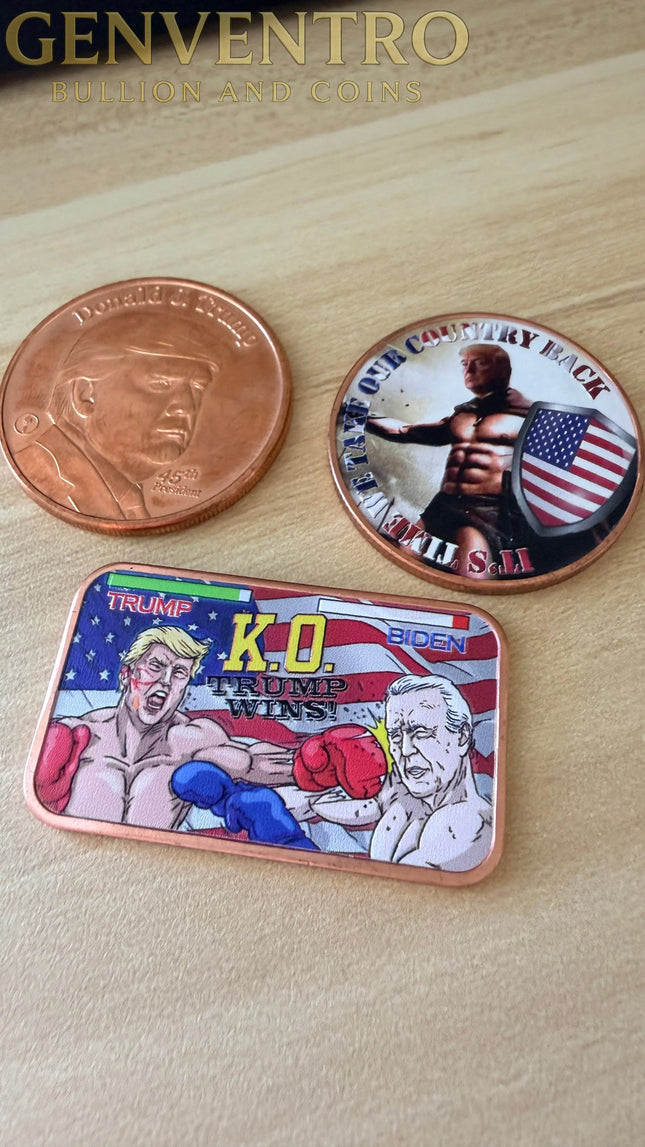 Donald Trump Copper Coins and Bar - 3oz Copper Collection Lot of 3 Genventro