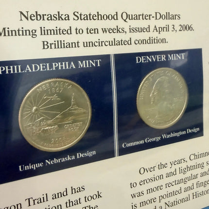 Nebraska Statehood P&D Quarter-Dollars (BU) and State Stamps Plaque Genventro