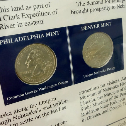 Nebraska Statehood P&D Quarter-Dollars (BU) and State Stamps Plaque Genventro