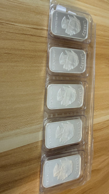 1 Troy oz Buffalo .999 Fine Silver Bar Sealed  (Lot of 5 Bars)