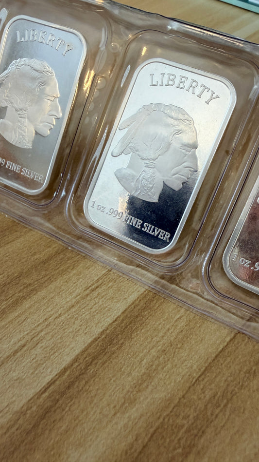 1 Troy oz Buffalo .999 Fine Silver Bar Sealed  (Lot of 5 Bars)