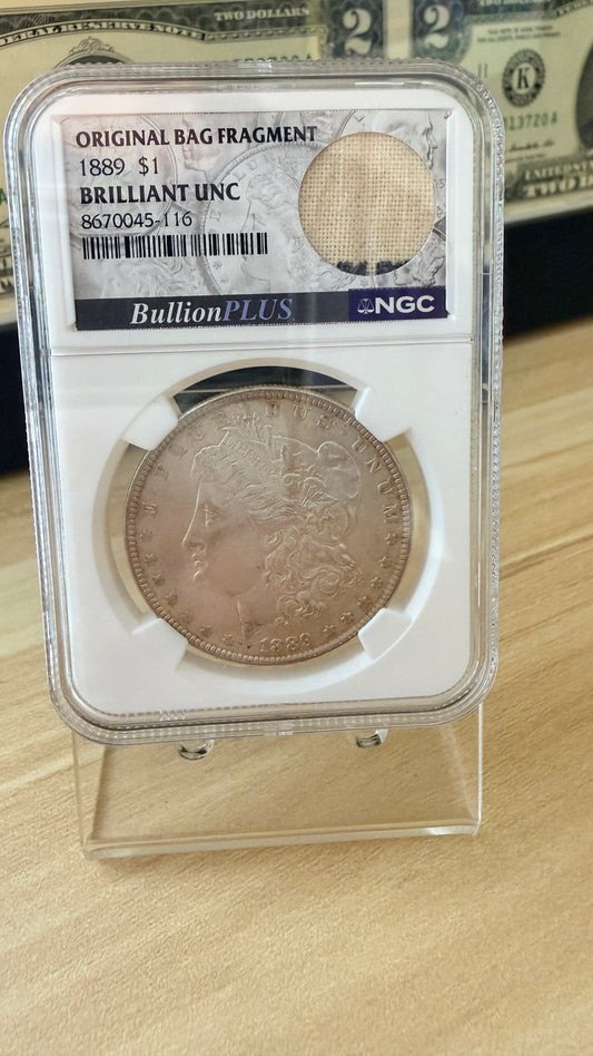 1889 Morgan Dollar NGC Brilliant Unc Original Bag Fragment 90% Silver