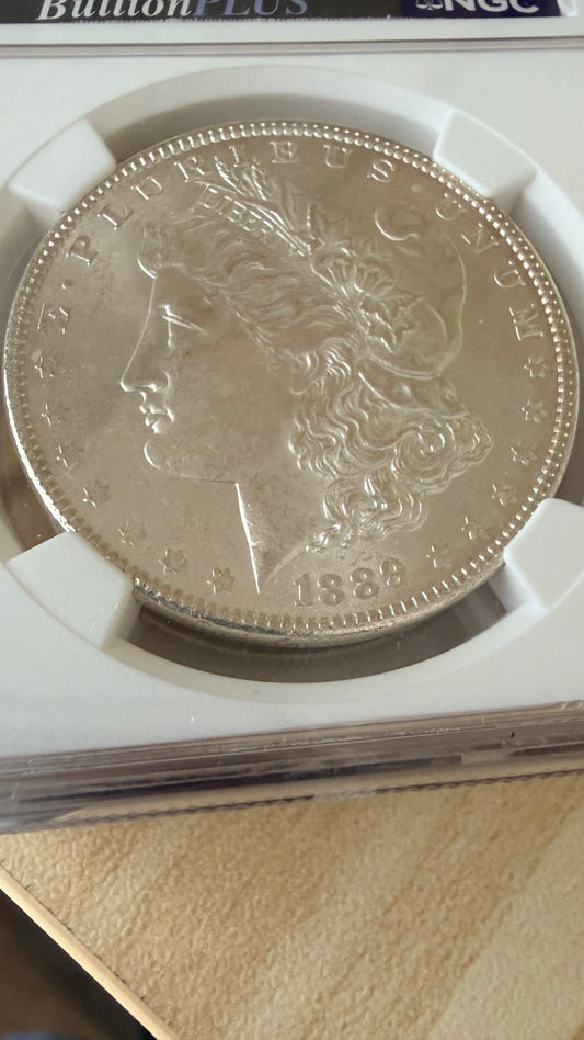1889 Morgan Dollar NGC Brilliant Unc Original Bag Fragment 90% Silver
