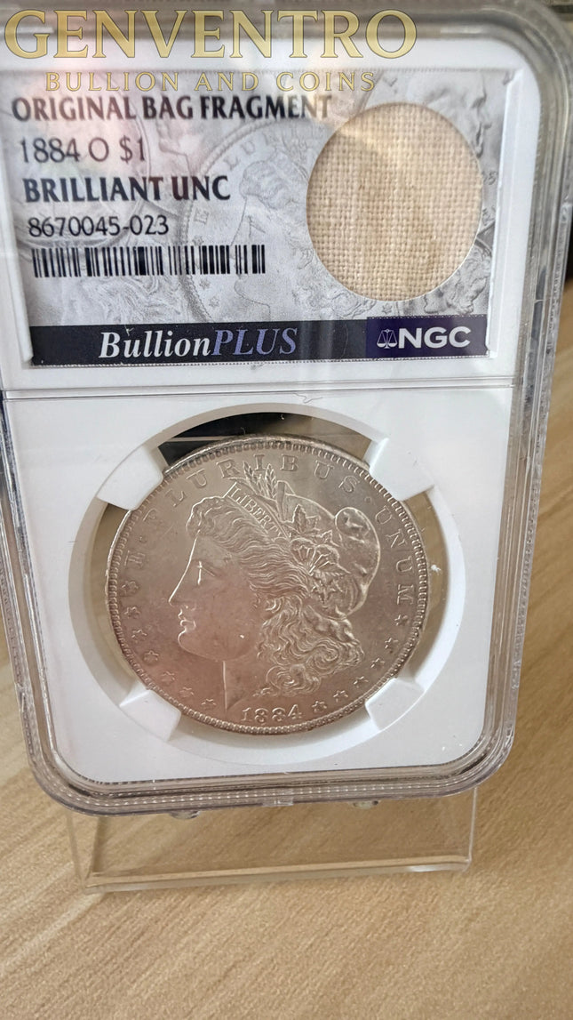 1884 O Morgan Dollar NGC Brilliant Unc Original Bag Fragment 90% Silver Genventro