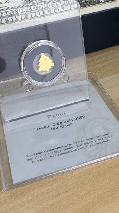 Palau Golden Highlights Christmas Tree .5g 9999 Fine Gold Aassay Card