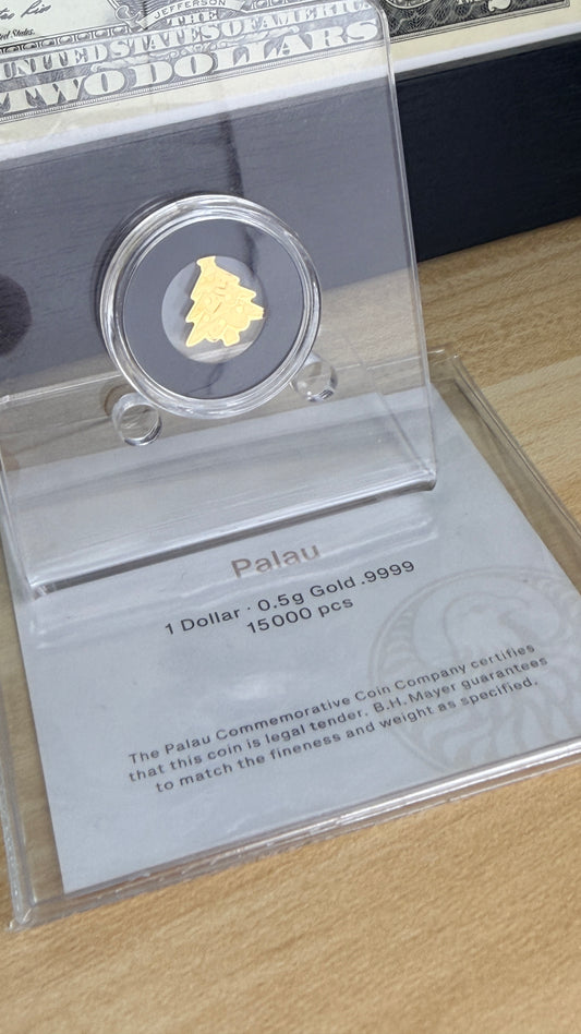Palau Golden Highlights Christmas Tree .5g 9999 Fine Gold Aassay Card
