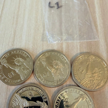 5 x US $1 One Dollar Golden Presidential Coins - Lot of 5 Unique Coins (L1) Genventro