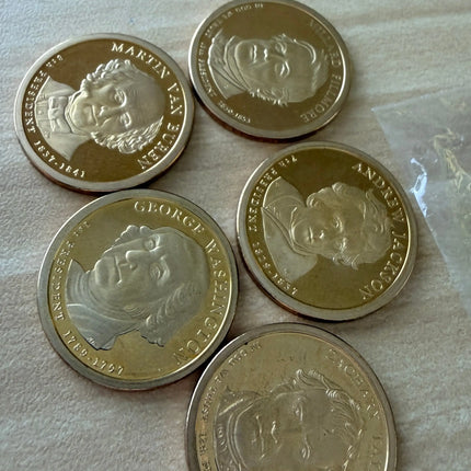5 x US $1 One Dollar Golden Presidential Coins - Lot of 5 Unique Coins (L3) Genventro