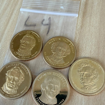 5 x US $1 One Dollar Golden Presidential Coins - Lot of 5 Unique Coins (L4) Genventro