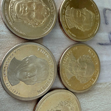 5 x US $1 One Dollar Golden Presidential Coins - Lot of 5 Unique Coins (L4) Genventro