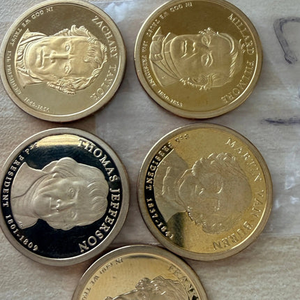 5 x US $1 One Dollar Golden Presidential Coins - Lot of 5 Unique Coins (L4) Genventro