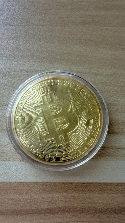 Gold Plated Bitcoin - Physical Gold Plated Collectible Coin w/ Protective Case (New)