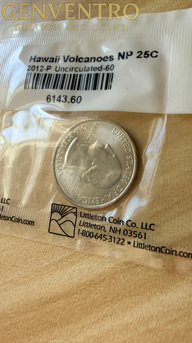 2012-P Hawaii Volcanoes NP 25 C Uncirculated-60 - Sharp Detail Genventro