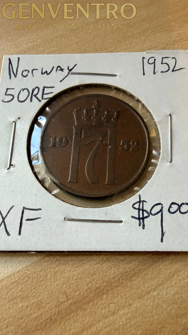 1952 Norway 5 ORE XF Genventro