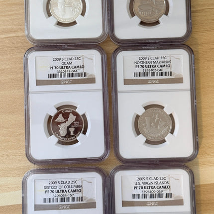 2009-S Complete US Islands & Territories Quarter Proofs 6 x NGC PR70 Ultra Cameo Genventro