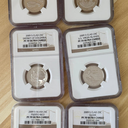 2009-S Complete US Islands & Territories Quarter Proofs 6 x NGC PR70 Ultra Cameo Genventro