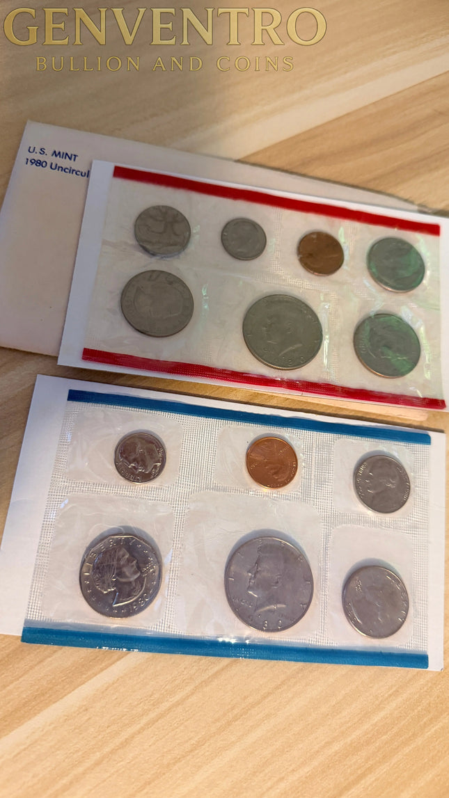 1980 P&D Uncirculated US Coin Set in Original Mint Packaging Genventro
