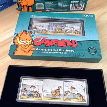 Garfield's 1st Birthday 2025 Niue 1 oz Silver Art Bar New in Box w/ COA Mintage of 1,000 Genventro