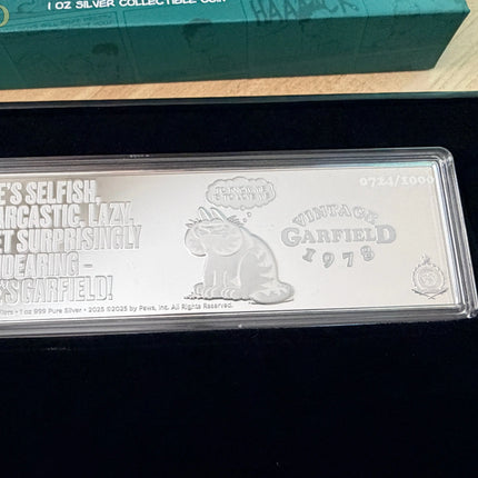 Garfield's 1st Birthday 2025 Niue 1 oz Silver Art Bar New in Box w/ COA Mintage of 1,000 Genventro