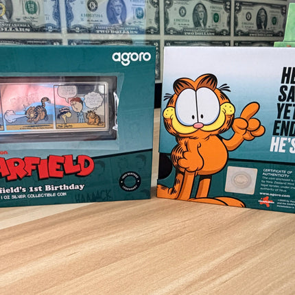 Garfield's 1st Birthday 2025 Niue 1 oz Silver Art Bar New in Box w/ COA Mintage of 1,000 Genventro