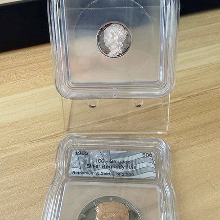 1942 Ruthenium Mercury Dime & 1965 Ruthenium Gold Silver Kennedy Half Dollar ICG Genventro