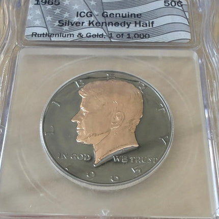 1942 Ruthenium Mercury Dime & 1965 Ruthenium Gold Silver Kennedy Half Dollar ICG Genventro