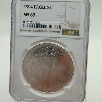 1994 American Silver Eagle 1 oz Ag999 NGC MS67 Genventro