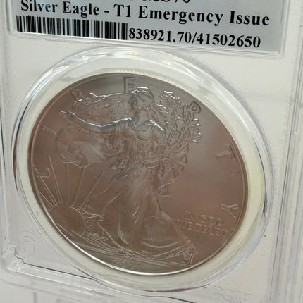 2021 S First Strike Silver Eagle T1 Emergency Issue PCGS MS70 Genventro
